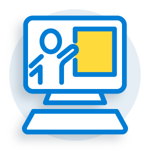 illustration of a on a laptop monitor with figure pointing to a whiteboard 